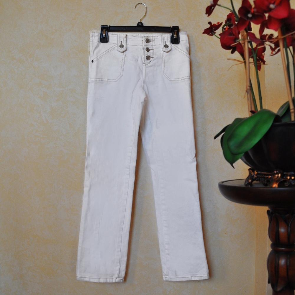 High Waisted White Denim Bootleg Jeans